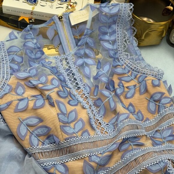 🆕 BRONX & BANCO 🧿 NWOT Violet Flared Embroidered Mesh Midi Dress, Sz M US 6 - Picture 14 of 16